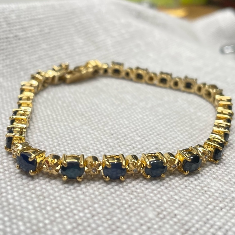 Ross Simons Silver in Gold Vermeil Sapphire and Diamond Chips Tennis Bracelet